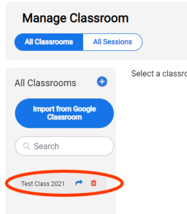 <p>Now that your classroom is set up you can start a class session.   Click on your class you'd like to start. </p>